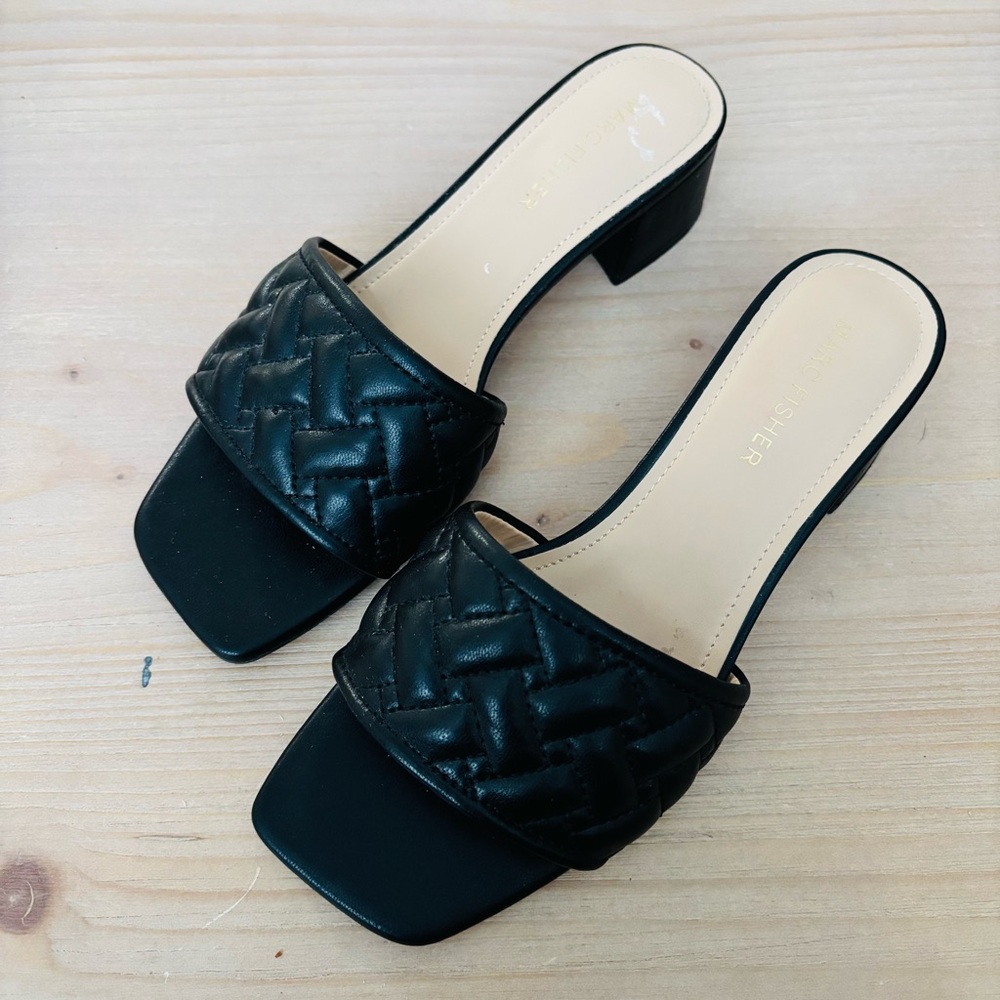 Marc Fisher Black Quilted Slide Sandals Women’s Size 5.5